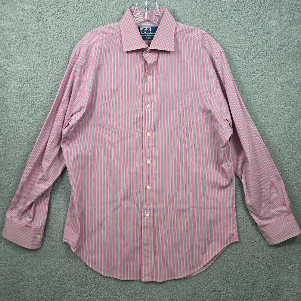 Vtg Polo Ralph Lauren Regent Shirt Men's 16 32/33 Pink Striped Long Sleeve